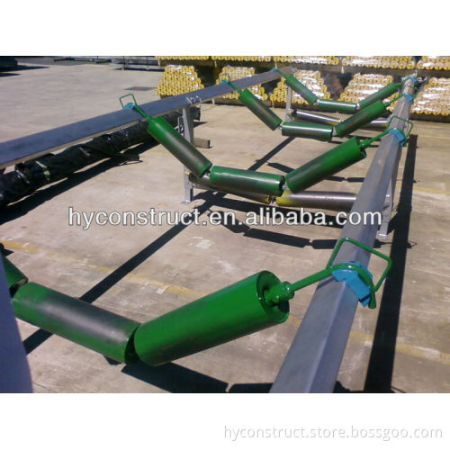 belt conveyor system trough idler set with frame and tapered roller